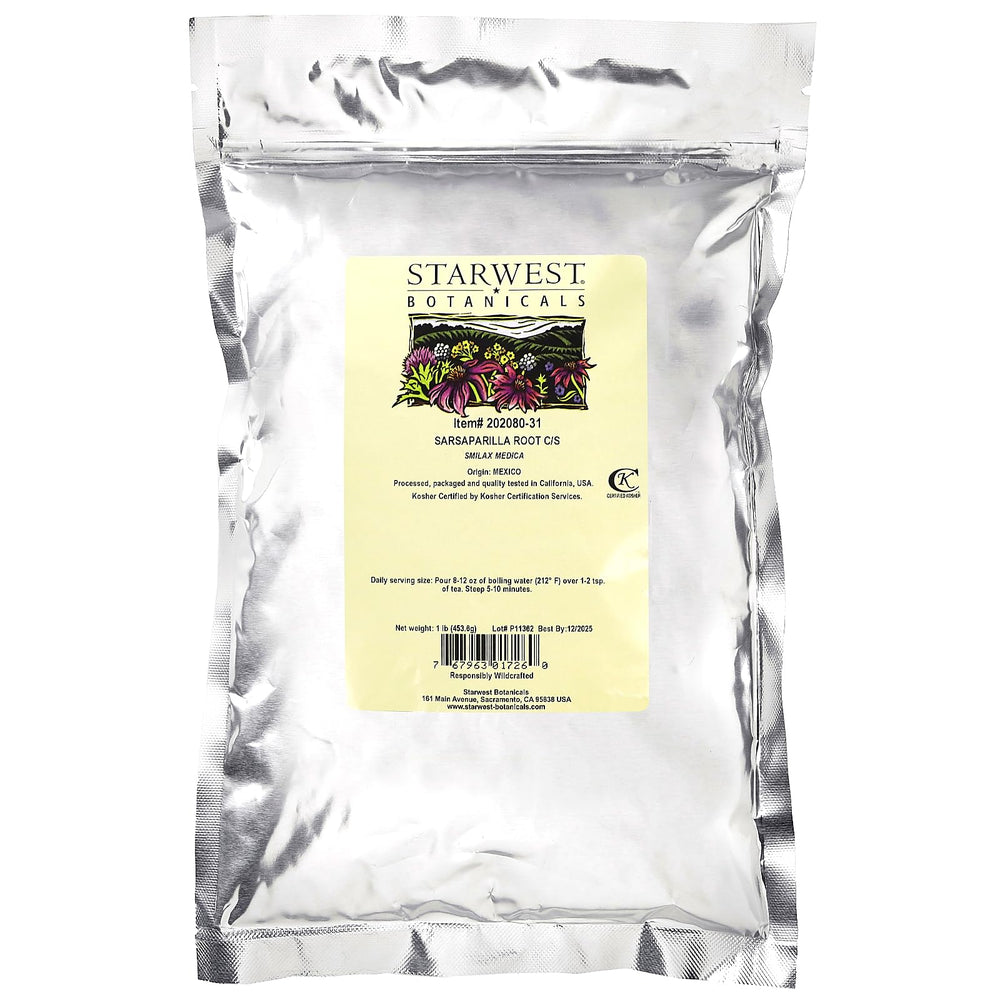 Starwest Botanicals close-up of cut-and-sifted sarsaparilla root texture highlighting infusion readiness