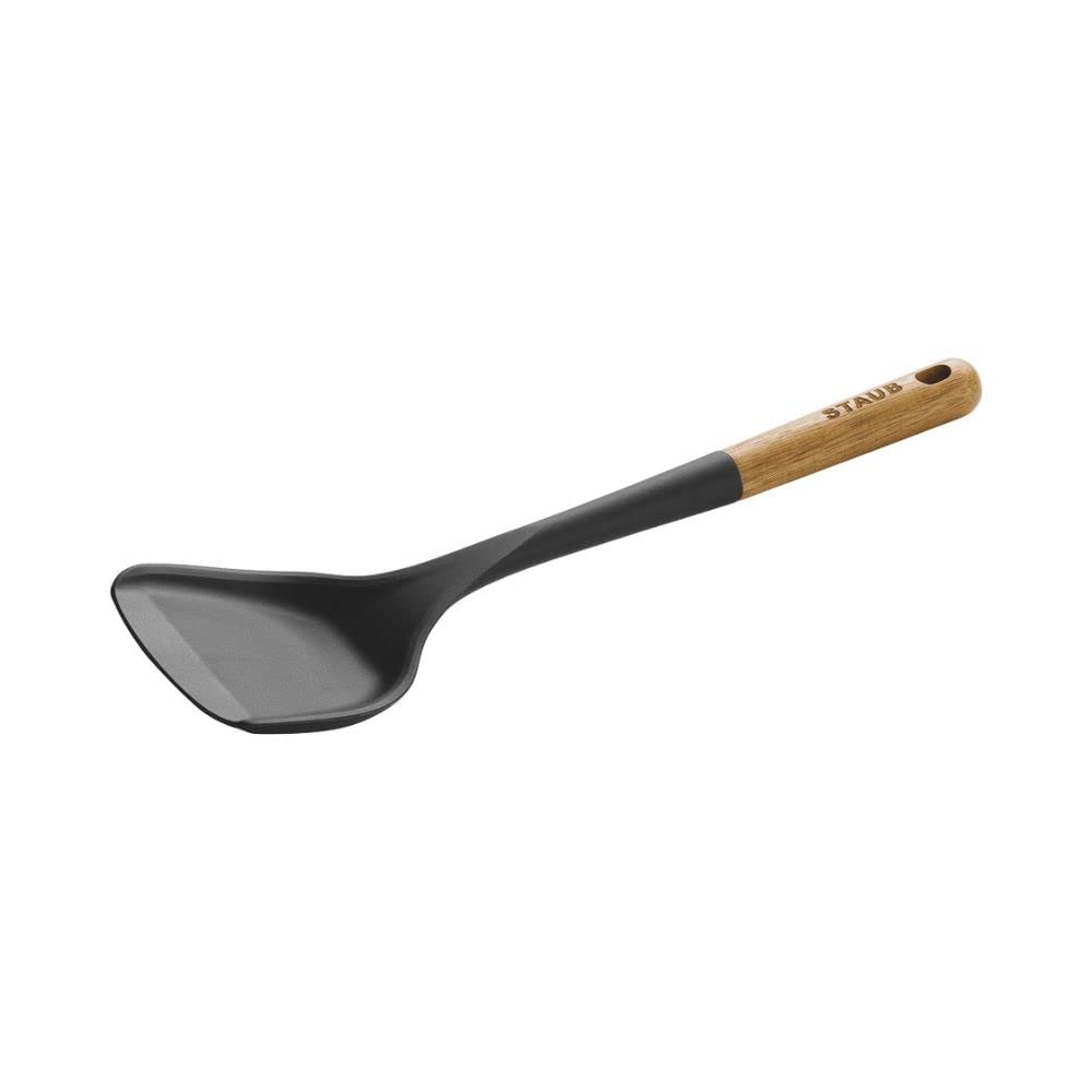 STAUB wok turner front view showing shape and length, protects cookware