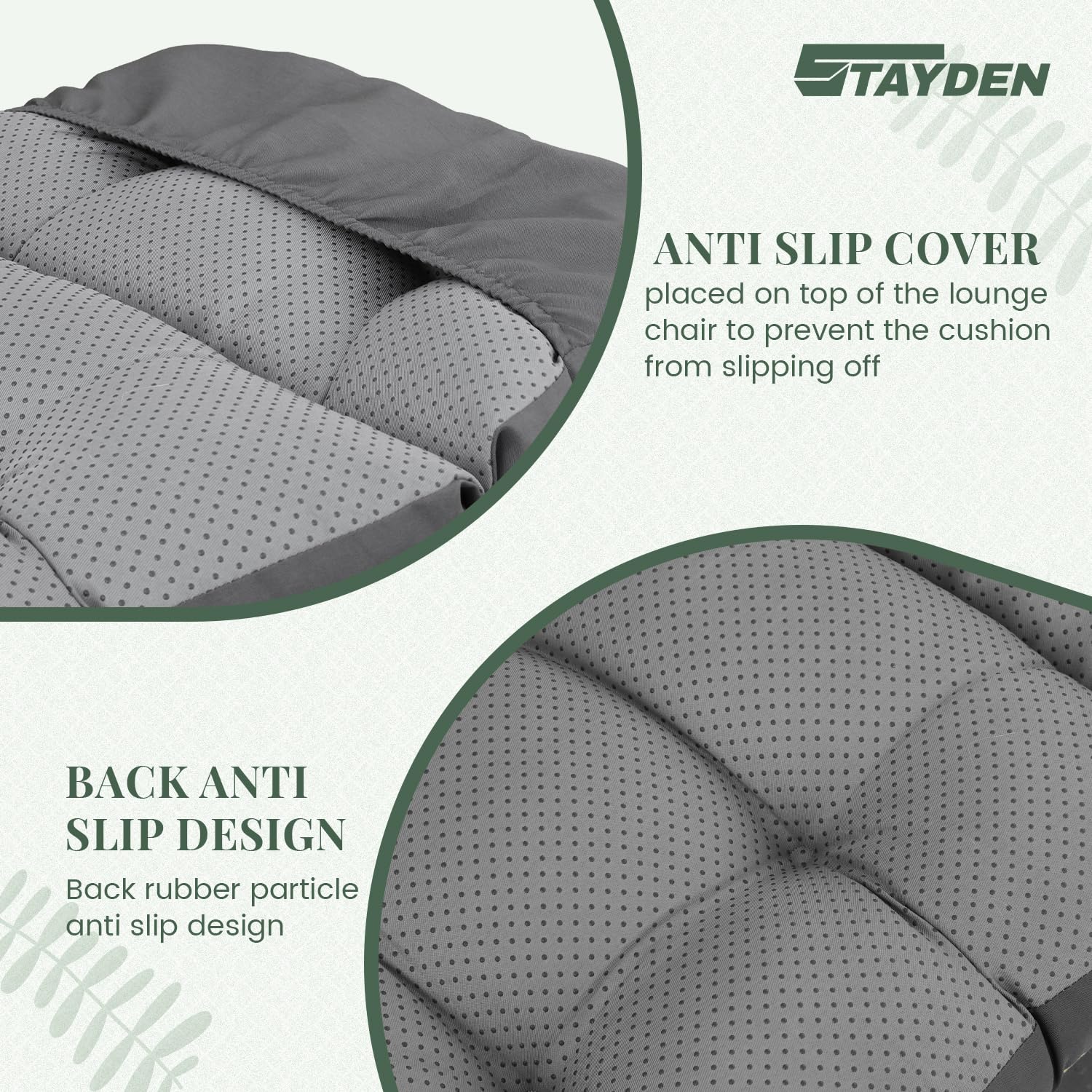 STAYDEN non-slip backing view showing grip that prevents sliding on lounge frames