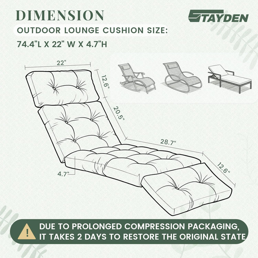 STAYDEN detailed tie straps securing cushion to chaise for stable slip-free seating