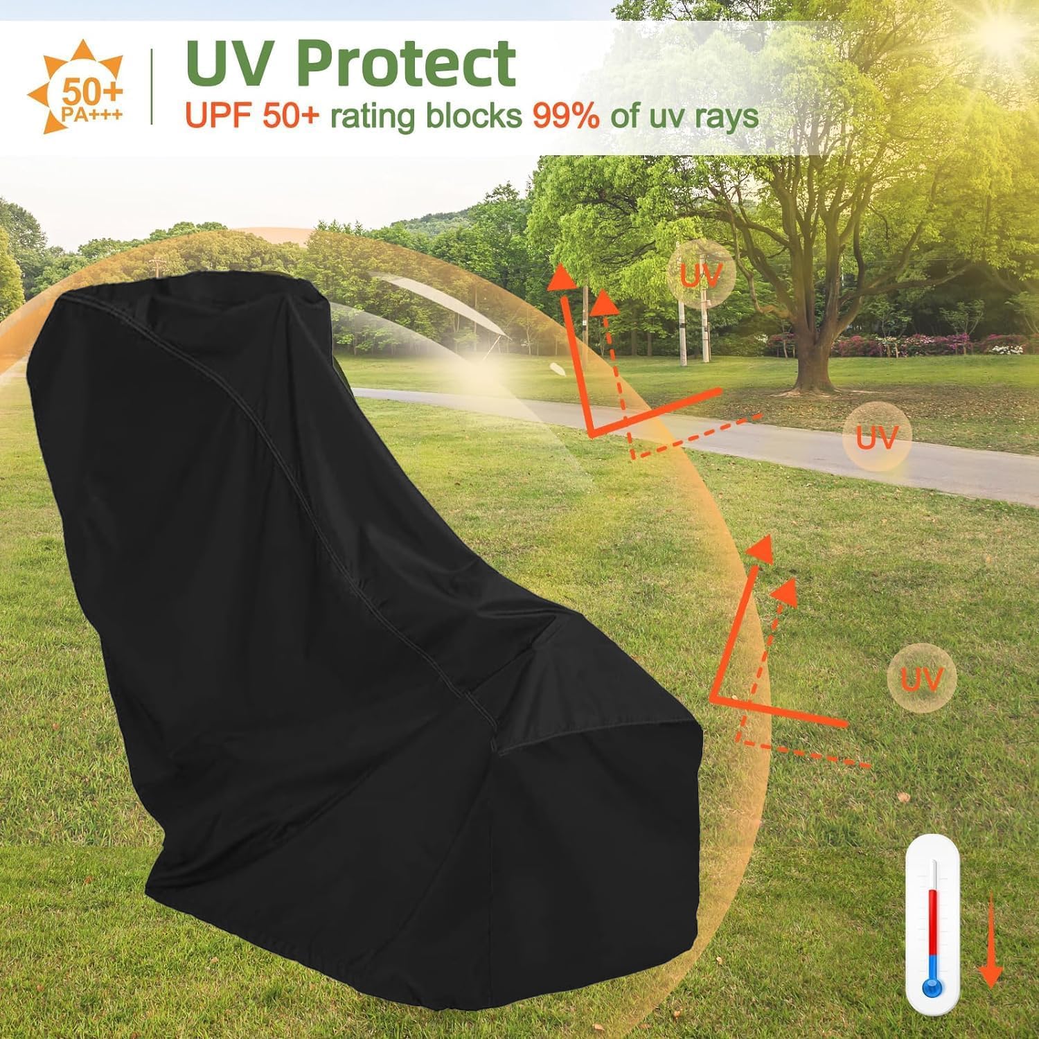 STAYDEN elastic drawcord hem tightened to keep cover snug and weatherproof
