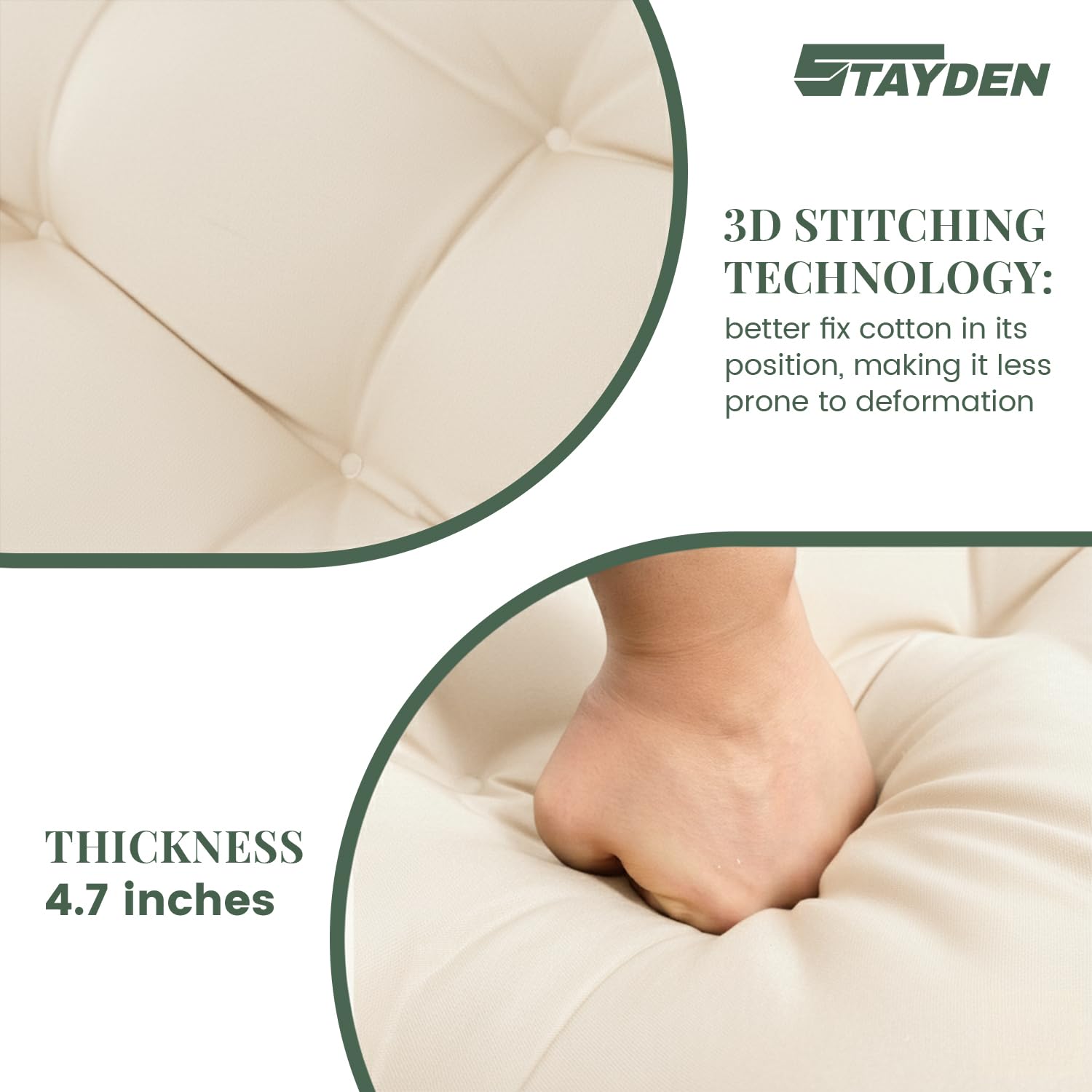 STAYDEN detailed label and 3D stitching showing fill stability benefit