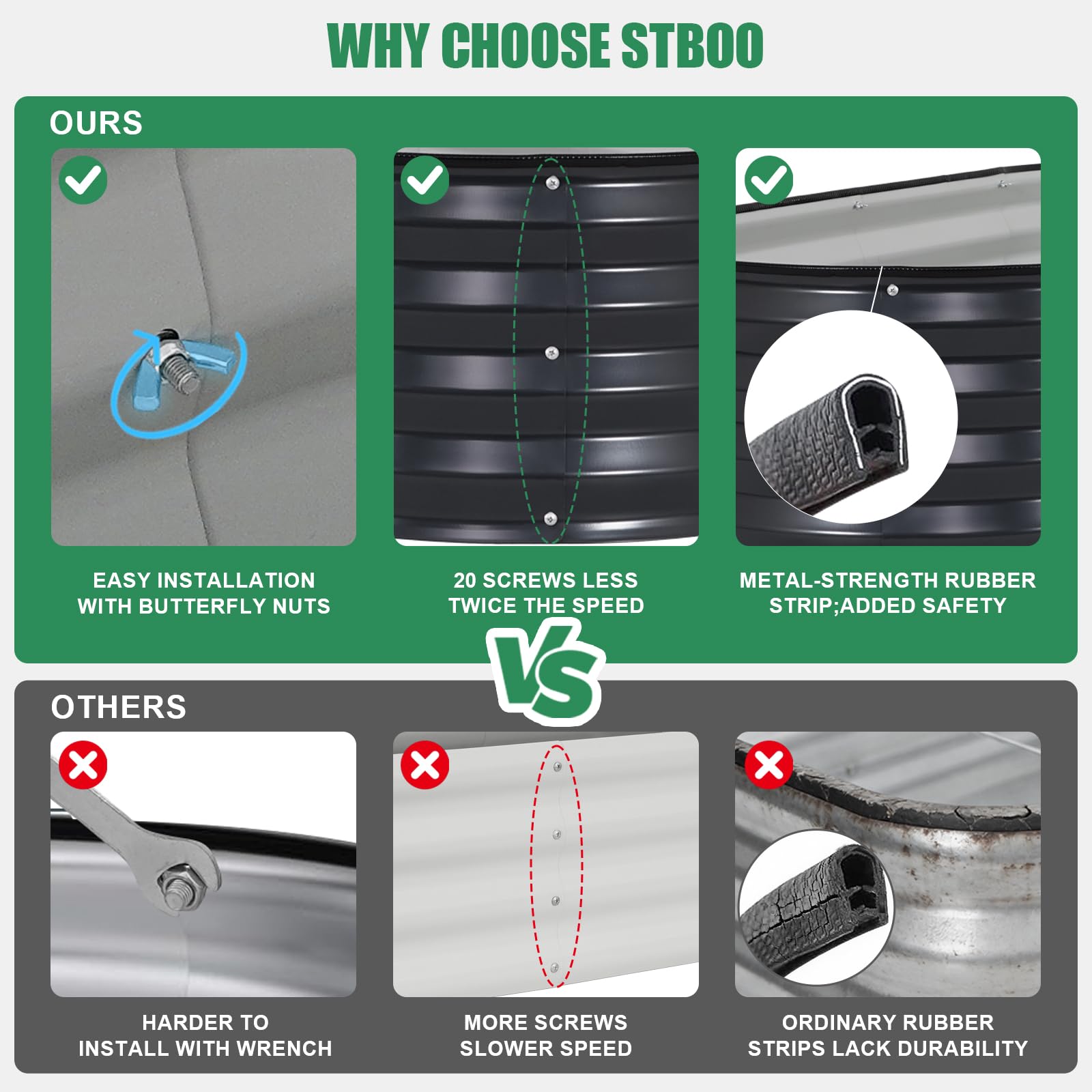 STBoo rubber strip edge detail protecting hands and plants from sharp metal