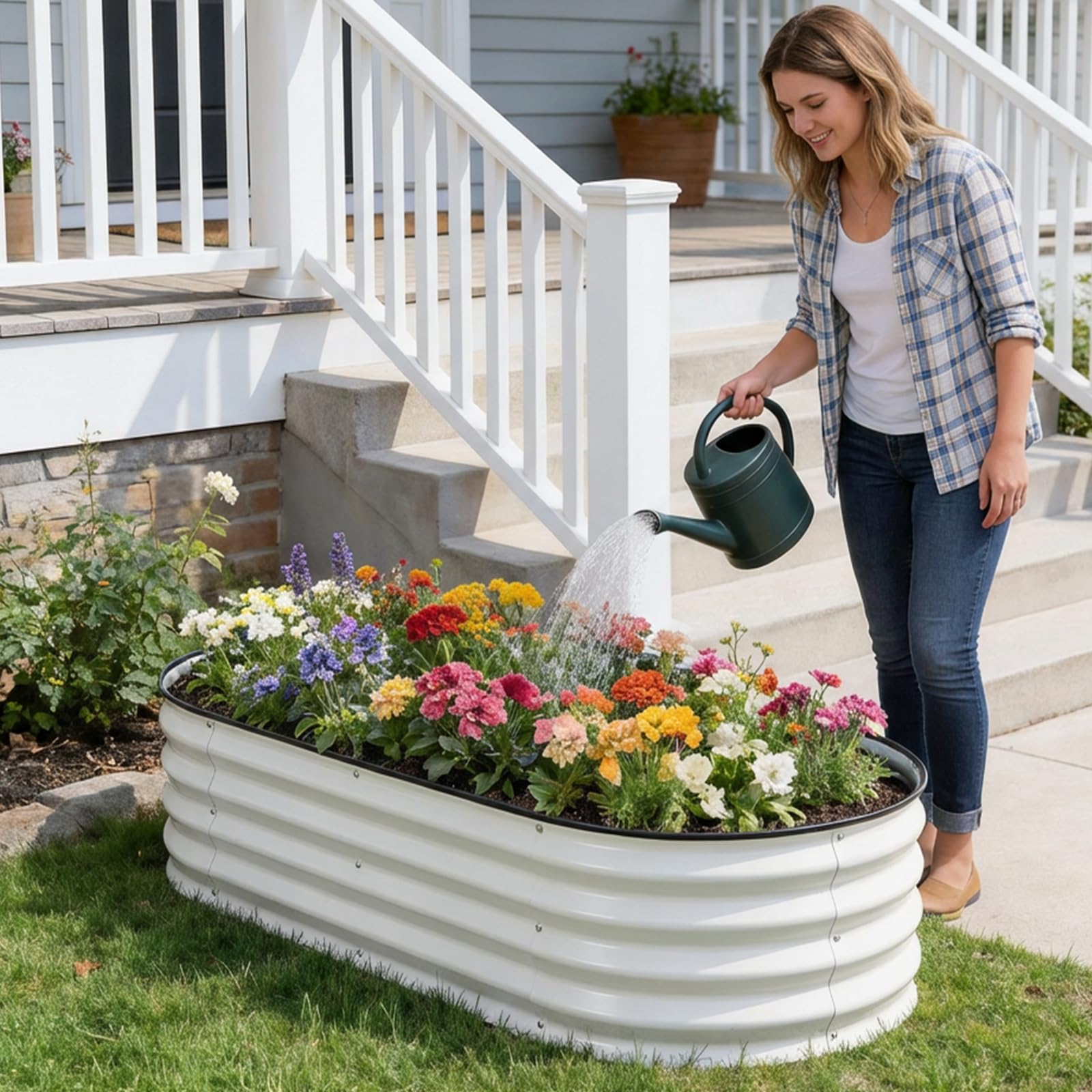 STBoo garden corner with flowers showing stylish white look and curb appeal benefit