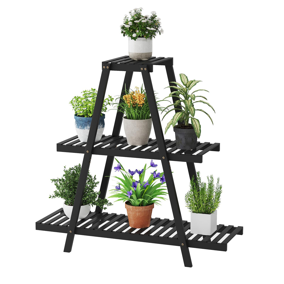 STDDRE front view of black 3-tier stand showing clean lines and capacity