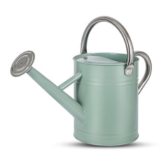 Stdemarzo front view of cream green galvanized watering can showing classic shape and ease