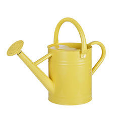 Stdemarzo front view of yellow galvanized watering can showing full shape and spout for easy pouring