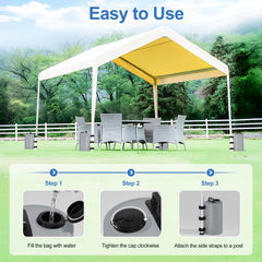 Stdserendi filled weight bag anchored to canopy leg providing stability