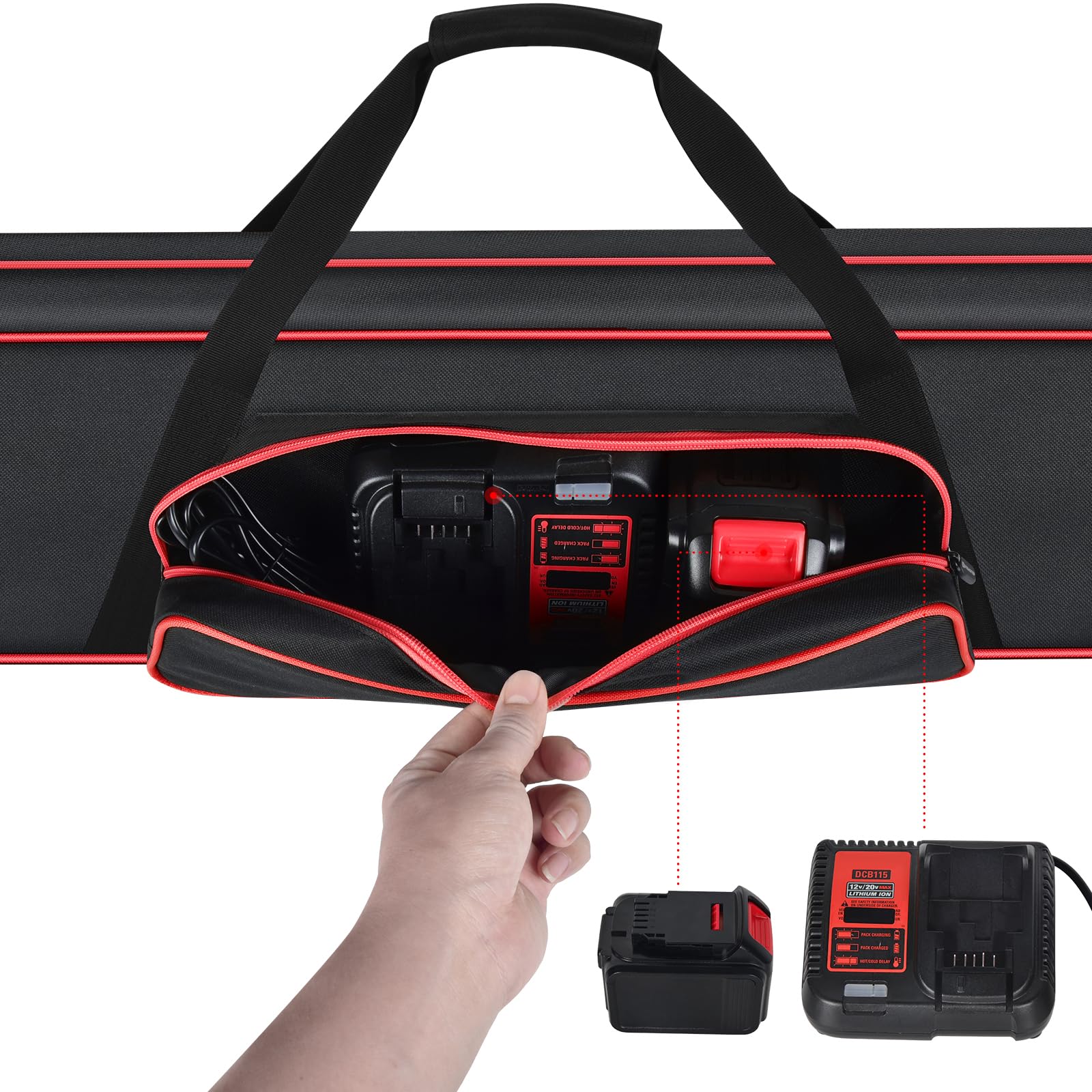 Steadtep bag beside a collapsed pole saw showing scale and fit confirmation