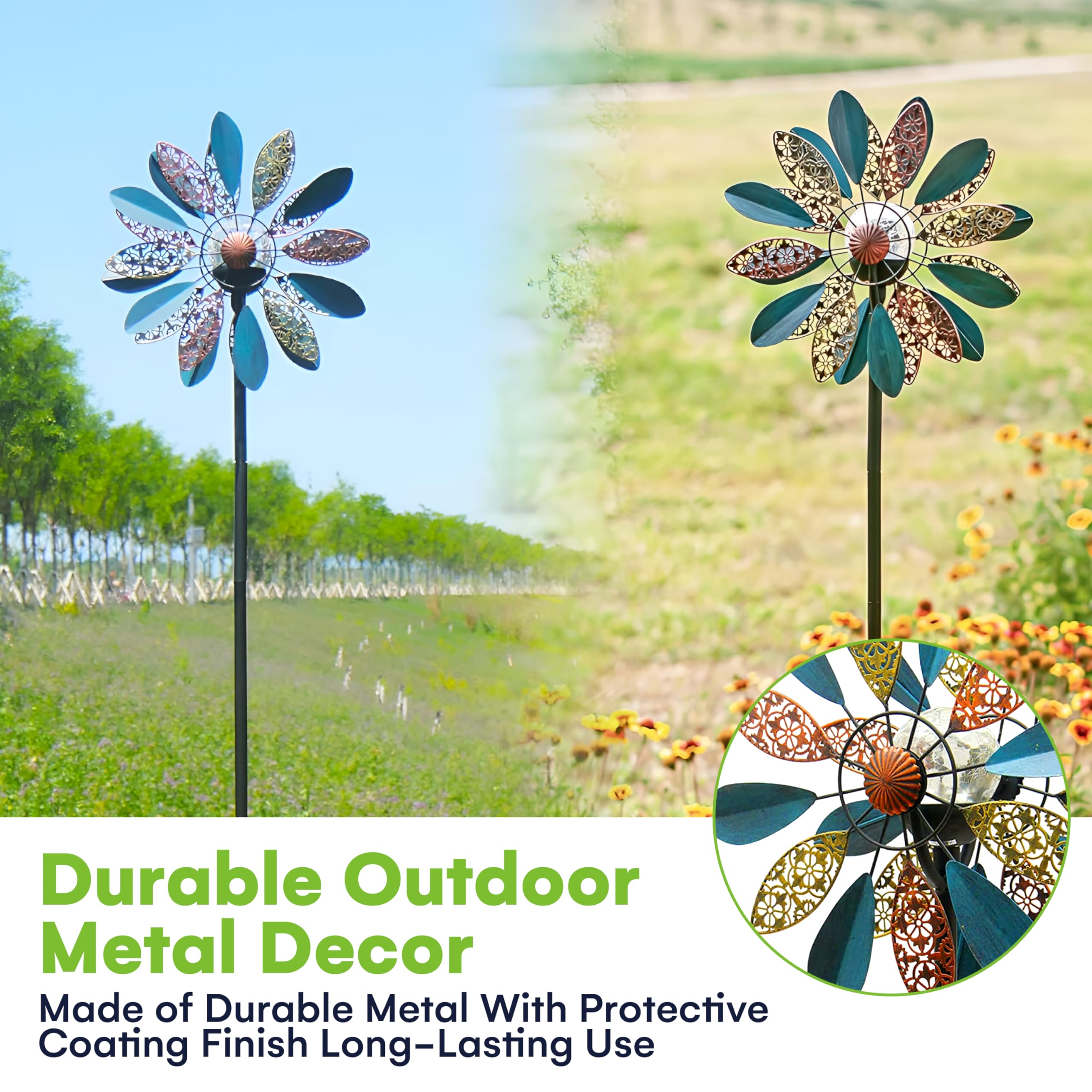 SteadyDoggie multi-color glass orb close-up highlighting vibrant solar-lit glow for evening ambiance