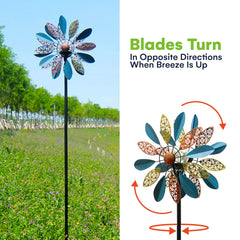 SteadyDoggie wind spinner placed in garden demonstrating motion and decorative enhancement