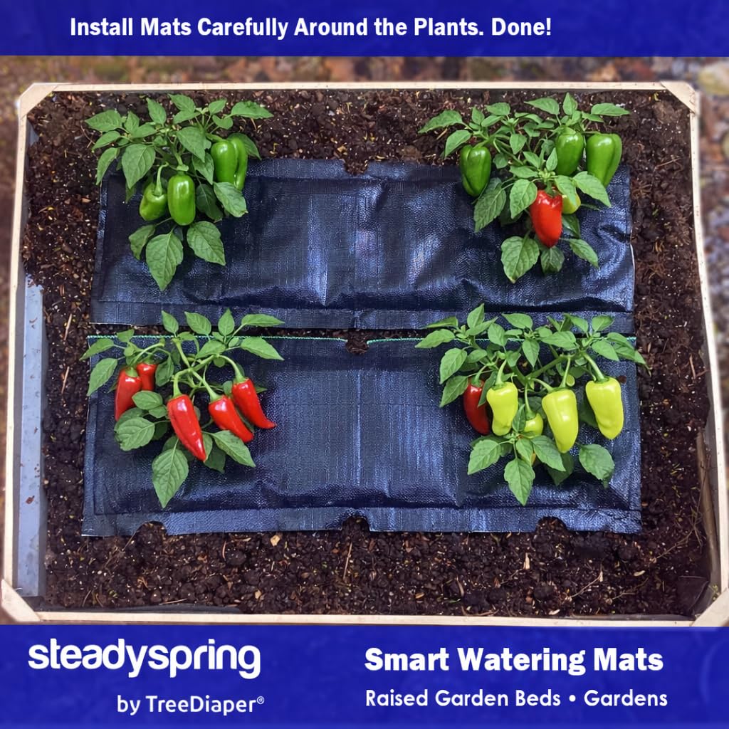 SteadySpring mat covered with mulch reducing evaporation and weeds