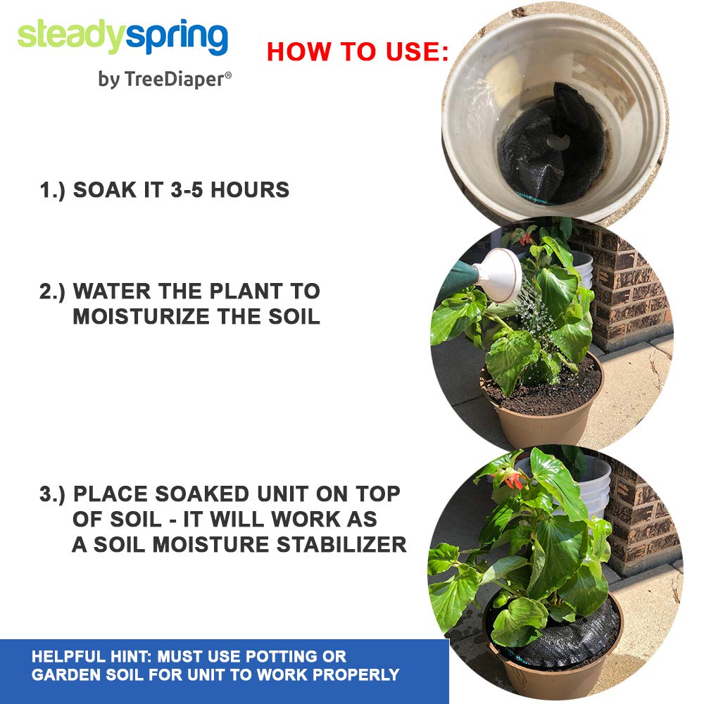 SteadySpring mat in outdoor pot collecting rain and reducing hand watering