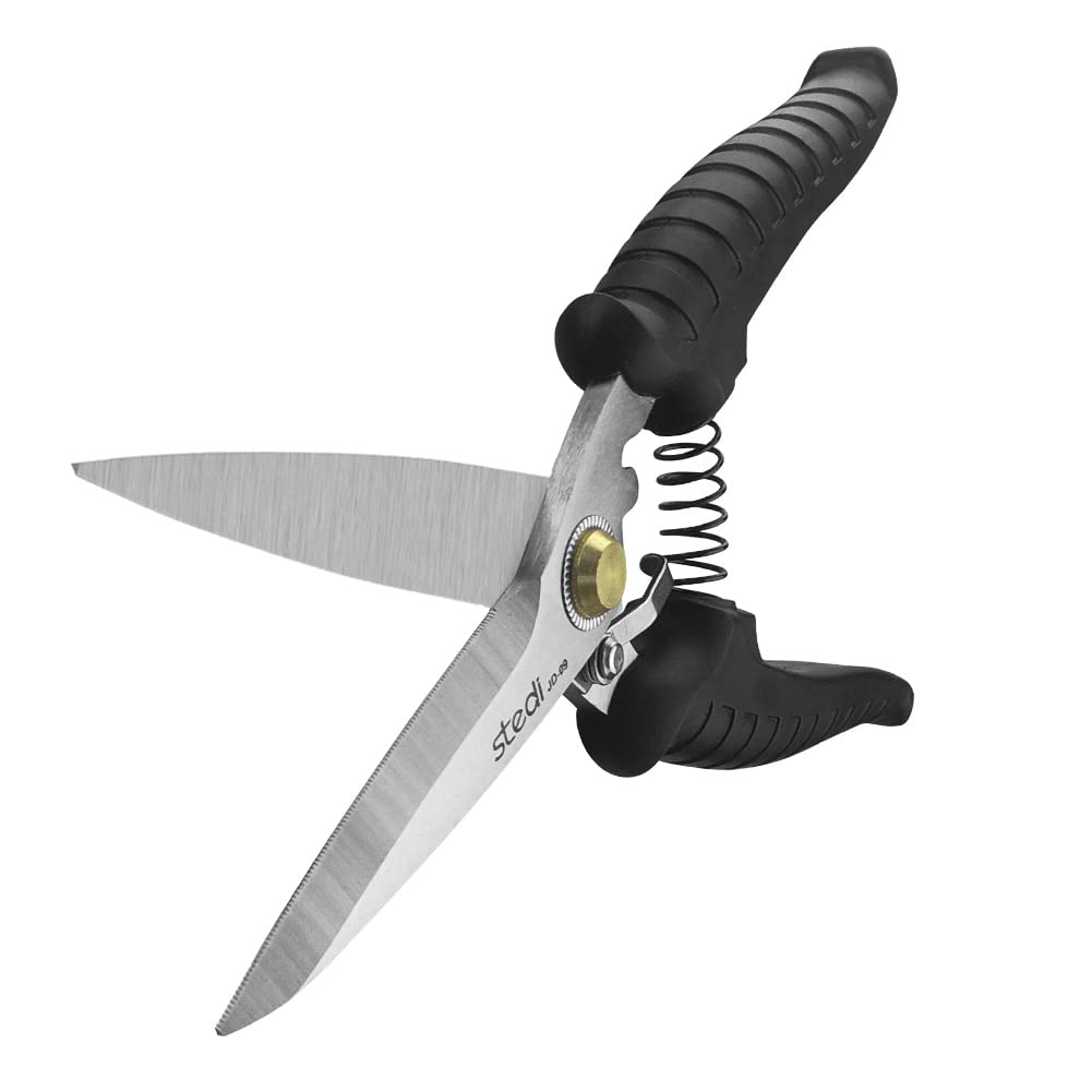 stedi front view of scissors showing sturdy build and matte black finish for durability