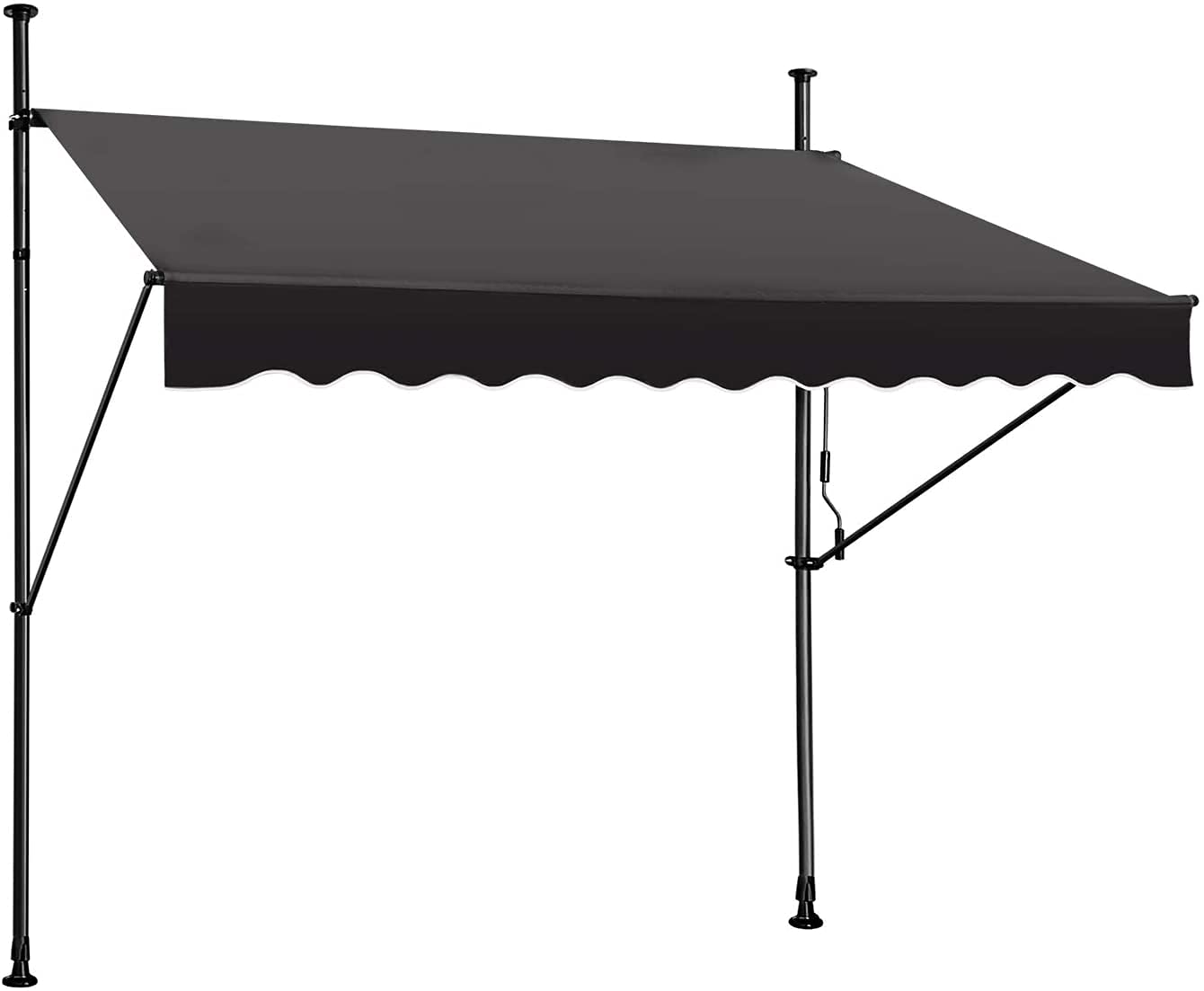 STEELAID front view of mounted awning showing broad shade benefit