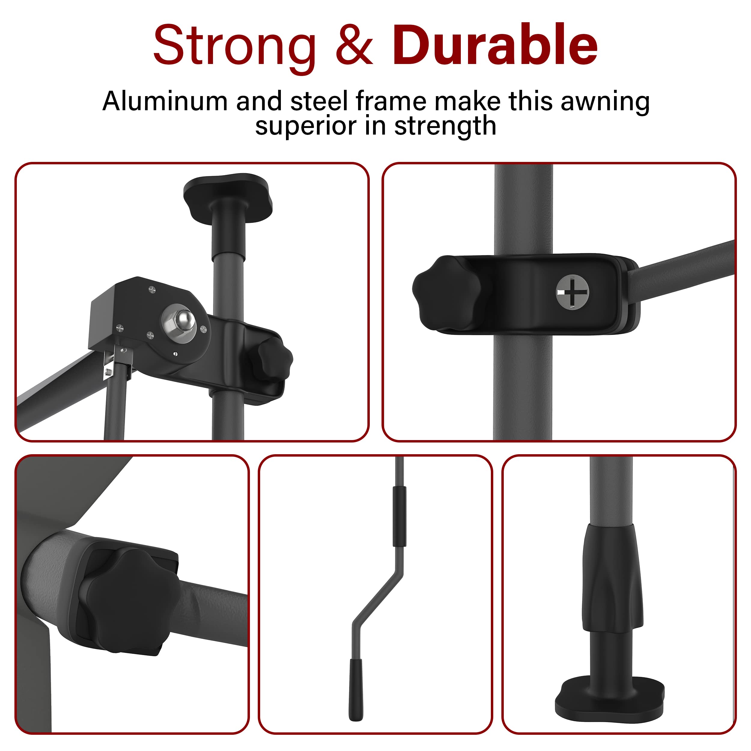 STEELAID adjustable pole detail showing crank and height mechanism for easy control
