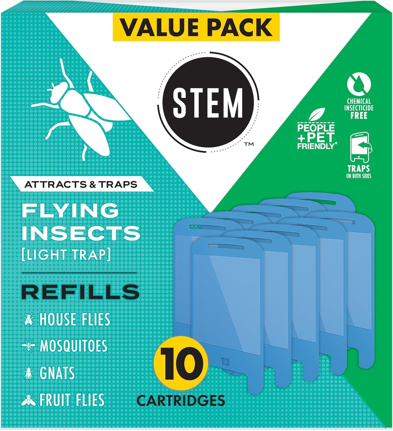 STEM refill front packaging showing ten cartridges and brand benefit