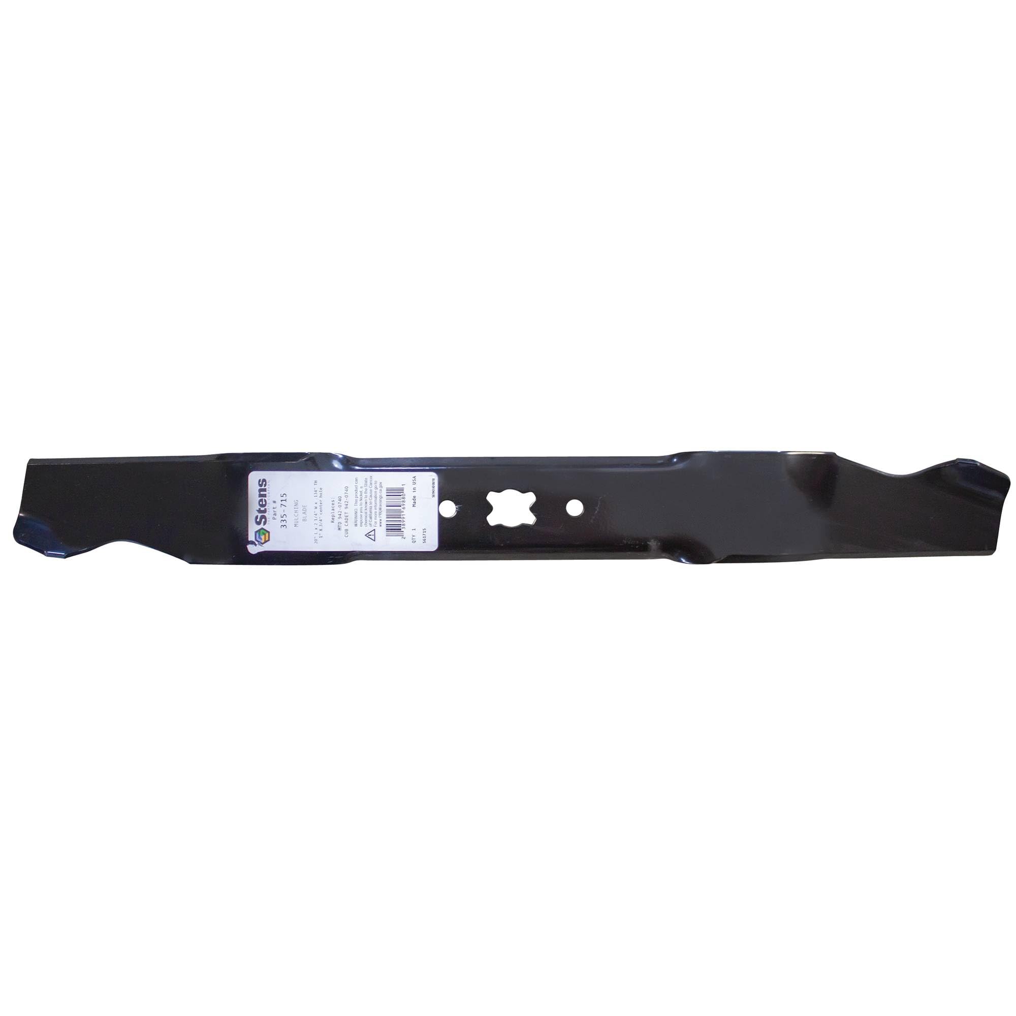 Stens mulching blade front packaging showing brand and size benefit