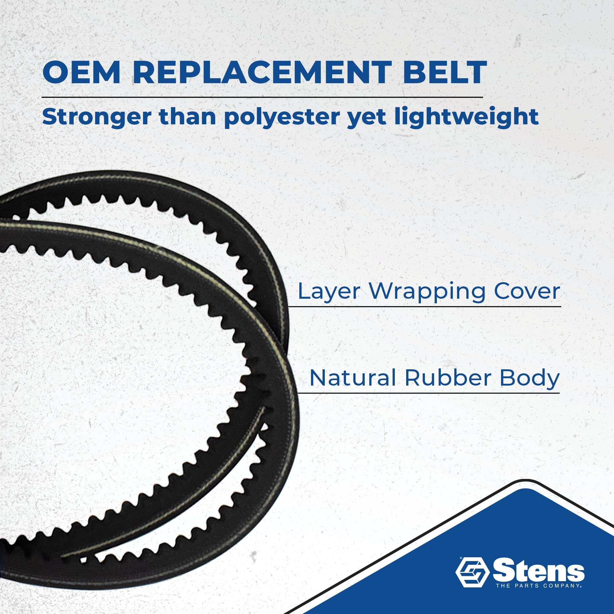Branded sleeve label on Stens belt highlighting OEM-spec protection during shipping