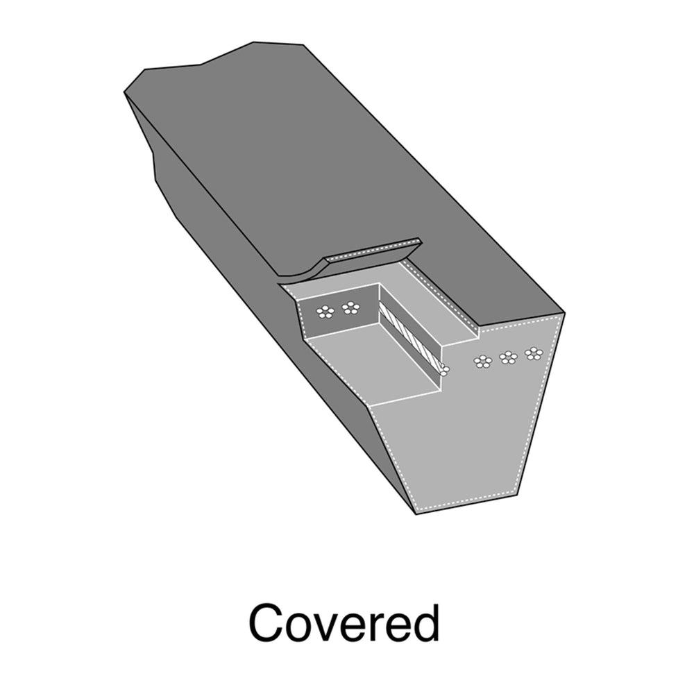 Stens belt measured with ruler highlighting 168 inch length and 5/8 inch width