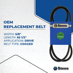 Stens belt installed on a mower pulley demonstrating improved power transfer