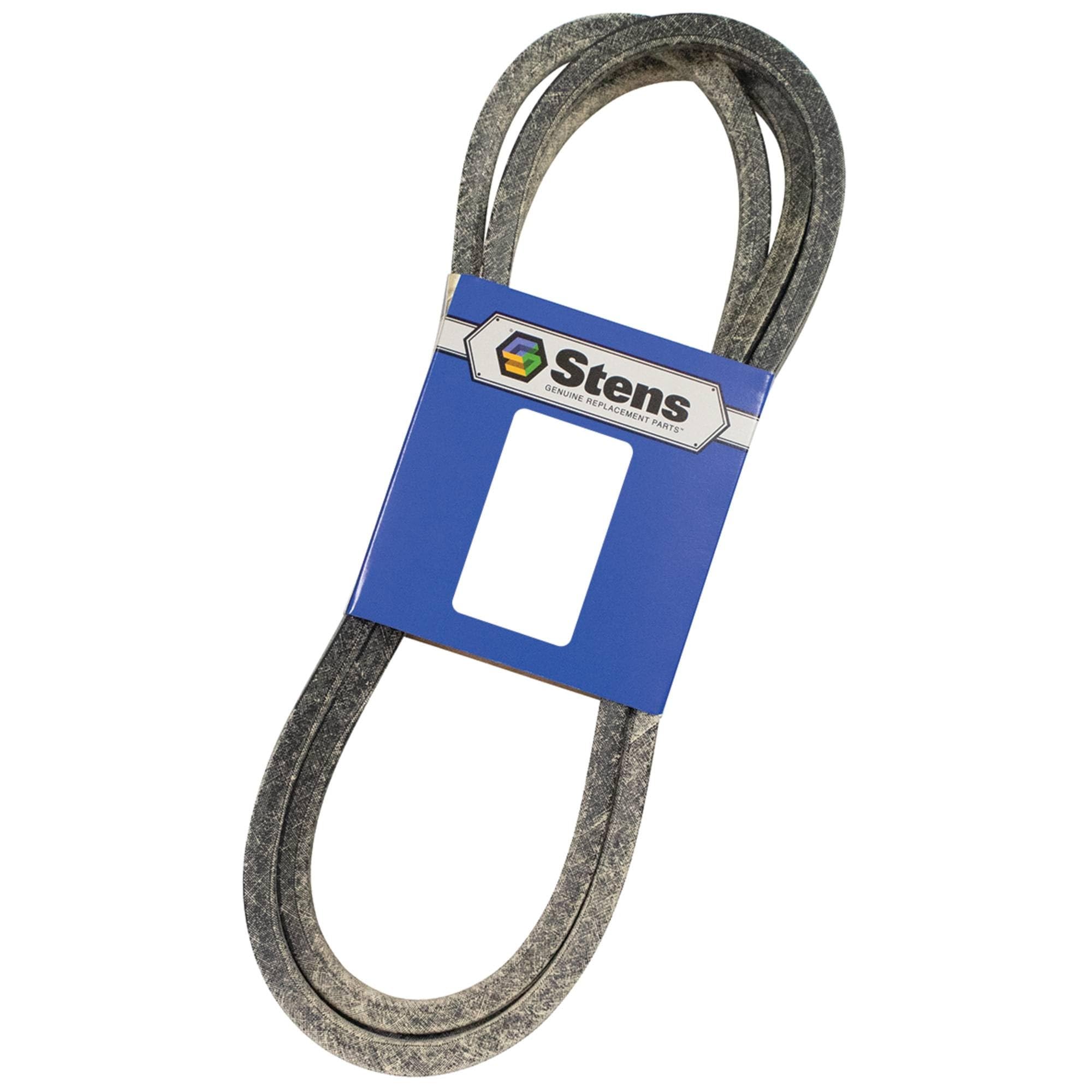 Stens belt full 116-inch length laid out to confirm correct fit and routing