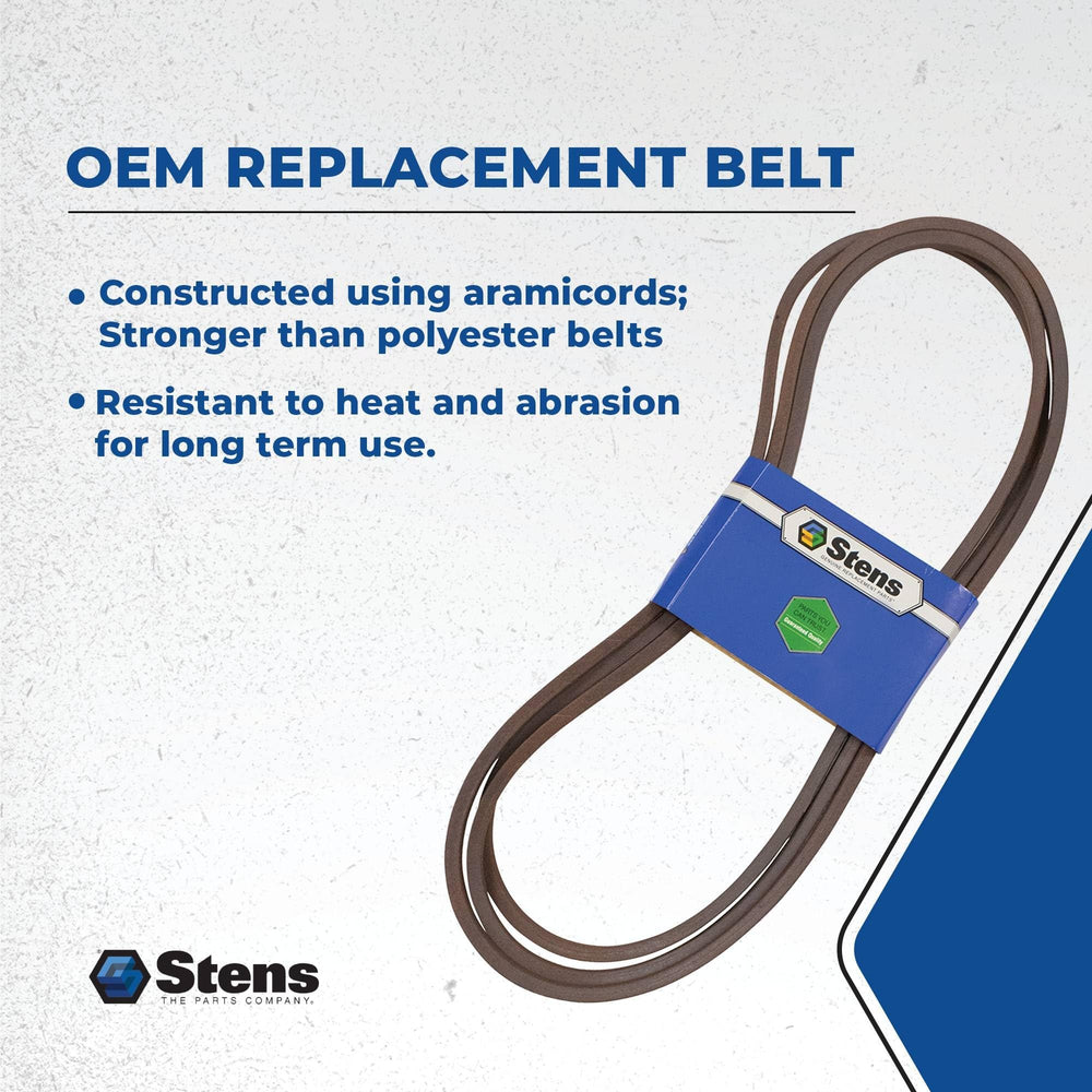 Stens belt installed on Exmark mower deck showing reliable power transfer benefit