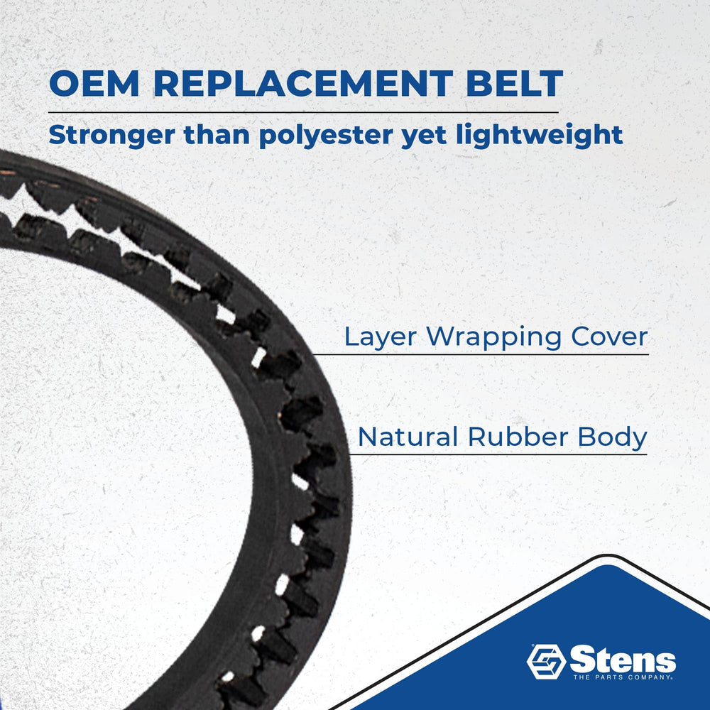 Stens belt reinforced core detail for reduced stretching and longer life