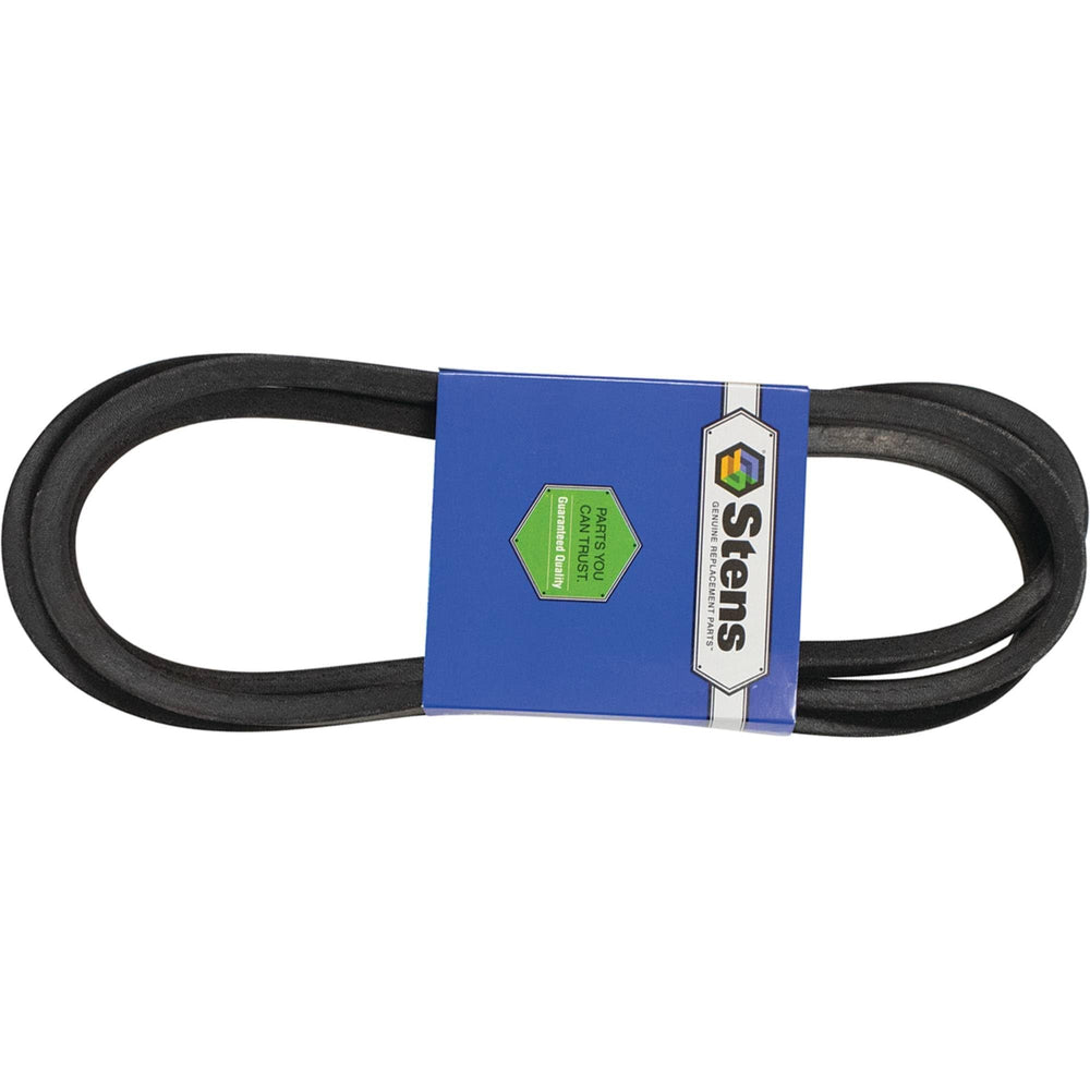 Stens belt close-up showing 5/8 inch width and durable cross-section benefit