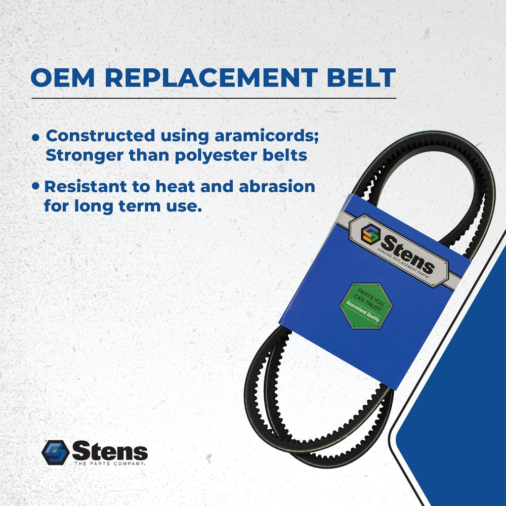 Detail of Stens belt width measurement confirming 5/8 inch fitment accuracy