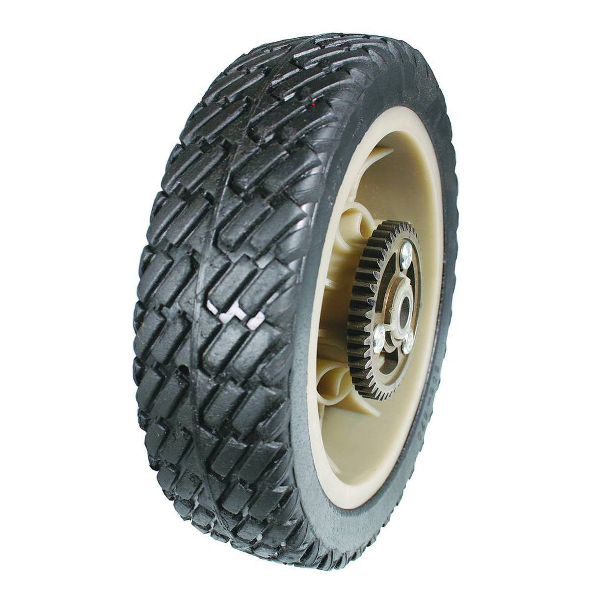 Stens drive wheel front view showing radial tread and improved traction