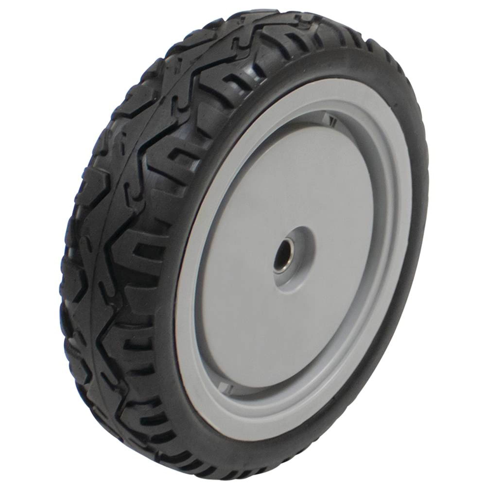 Stens drive wheel front view showing full wheel and hub, improves mower stability