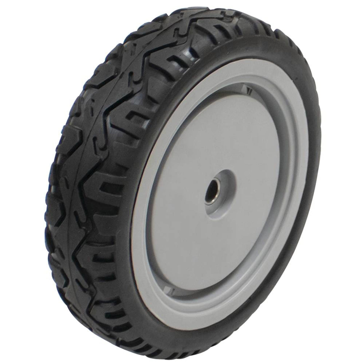 Stens drive wheel front view showing full wheel and hub, improves mower stability