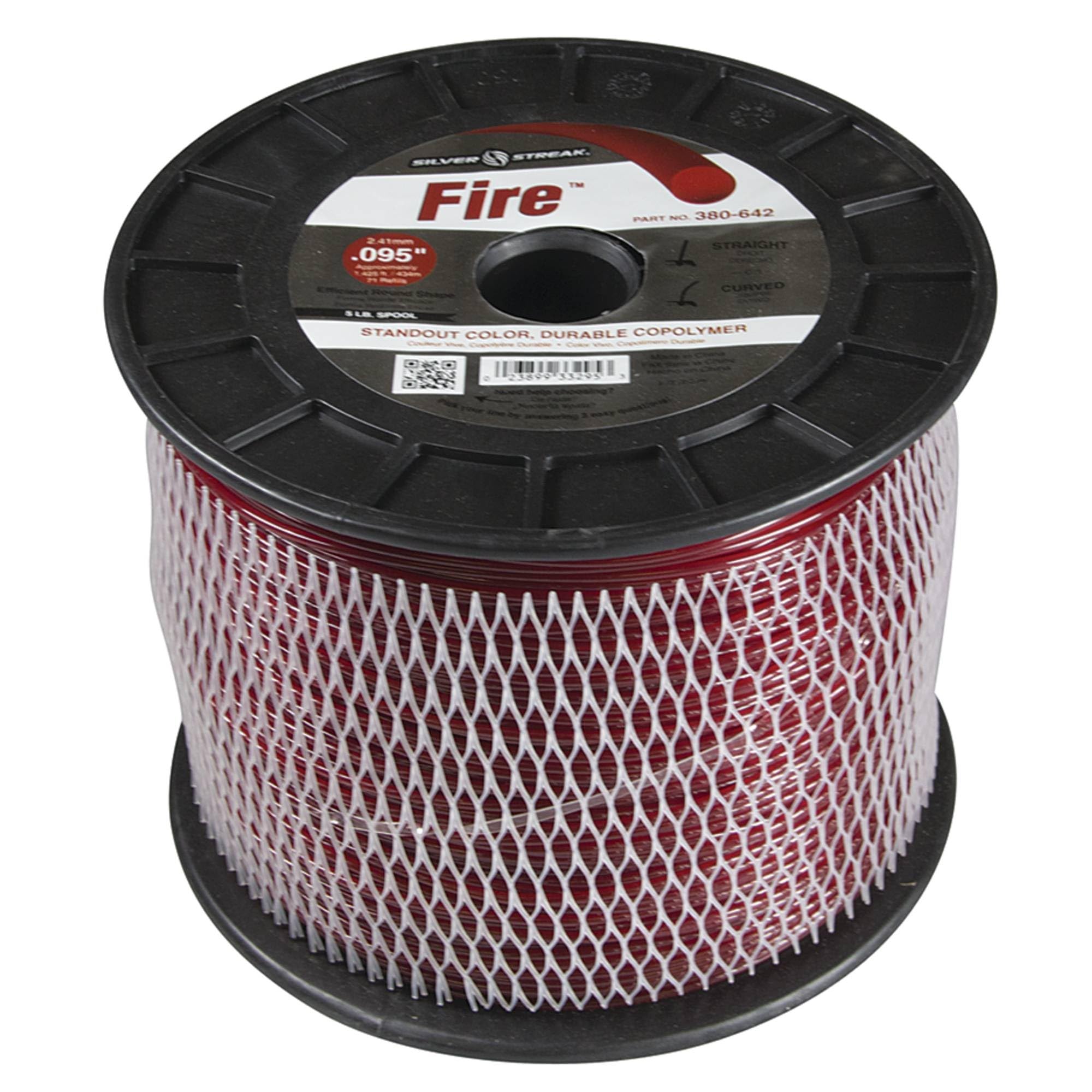Stens branded 5 lb spool front view showing red .095" line and label benefits
