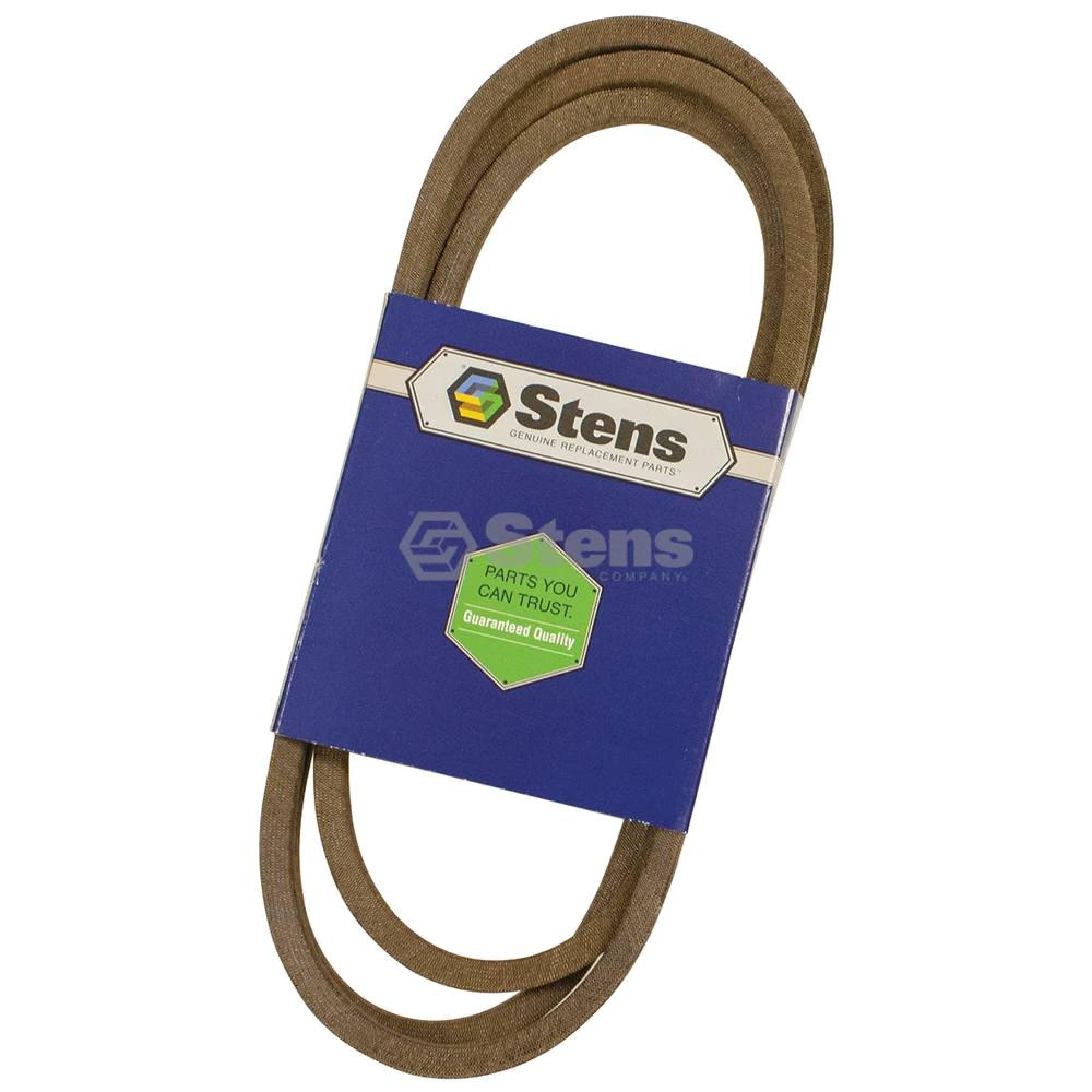 Stens front view of belt packaging showing OEM replacement identity and fit benefit
