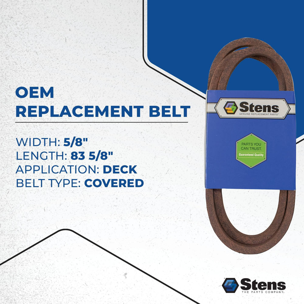 Stens belt installed on mower deck demonstrating direct-fit reliability