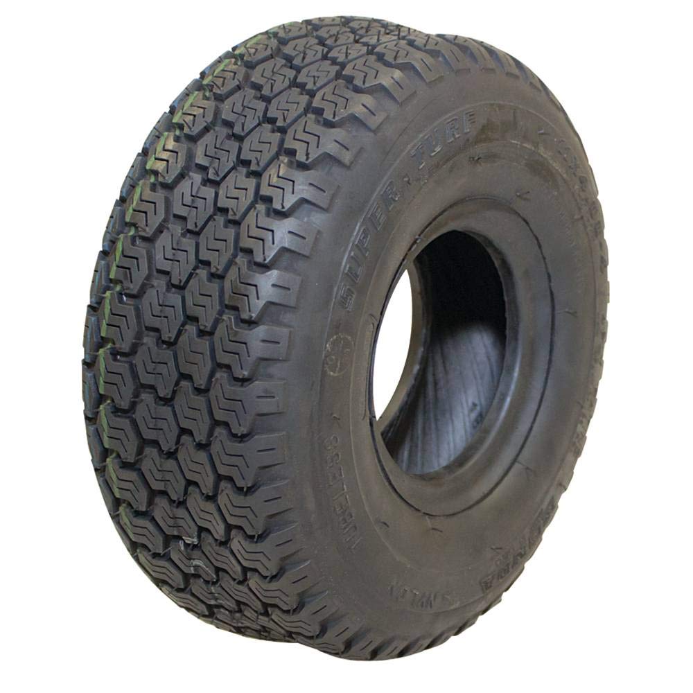 Stens Kenda tire front view showing size and tubeless design for easy fitting