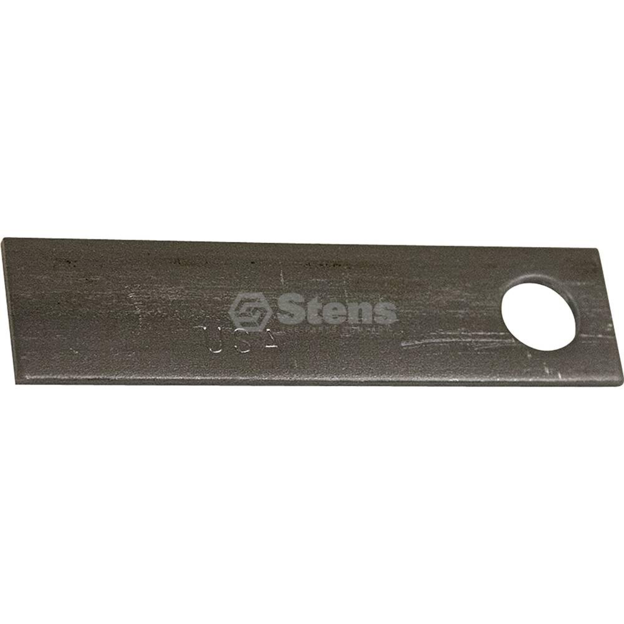 Close-up of Stens blade edge and straight profile for consistent turf contact and durability