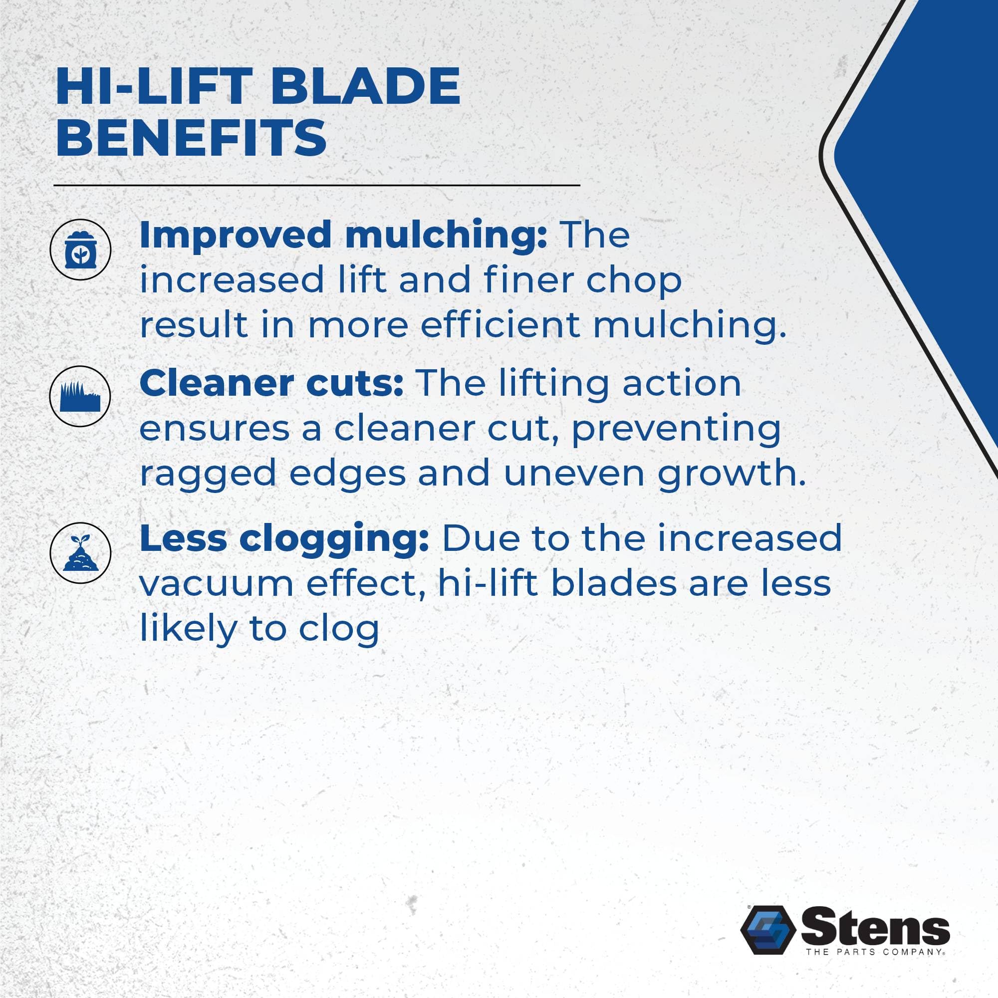 Stens blade side-profile showing 0.187 inch thickness for durability and balanced rotation