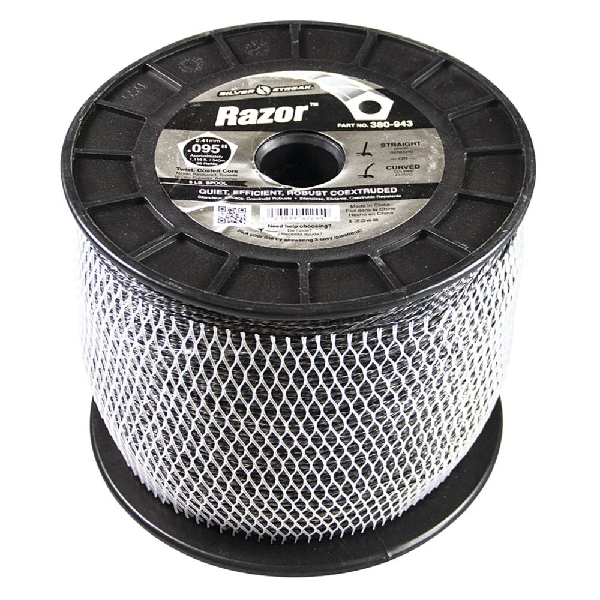 Stens Silver Streak front view 5 lb spool showing label and length benefit
