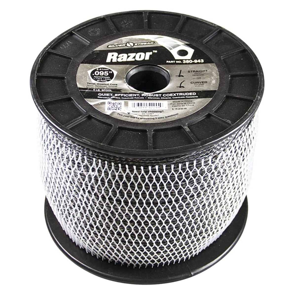 Stens Silver Streak front view 5 lb spool showing label and length benefit