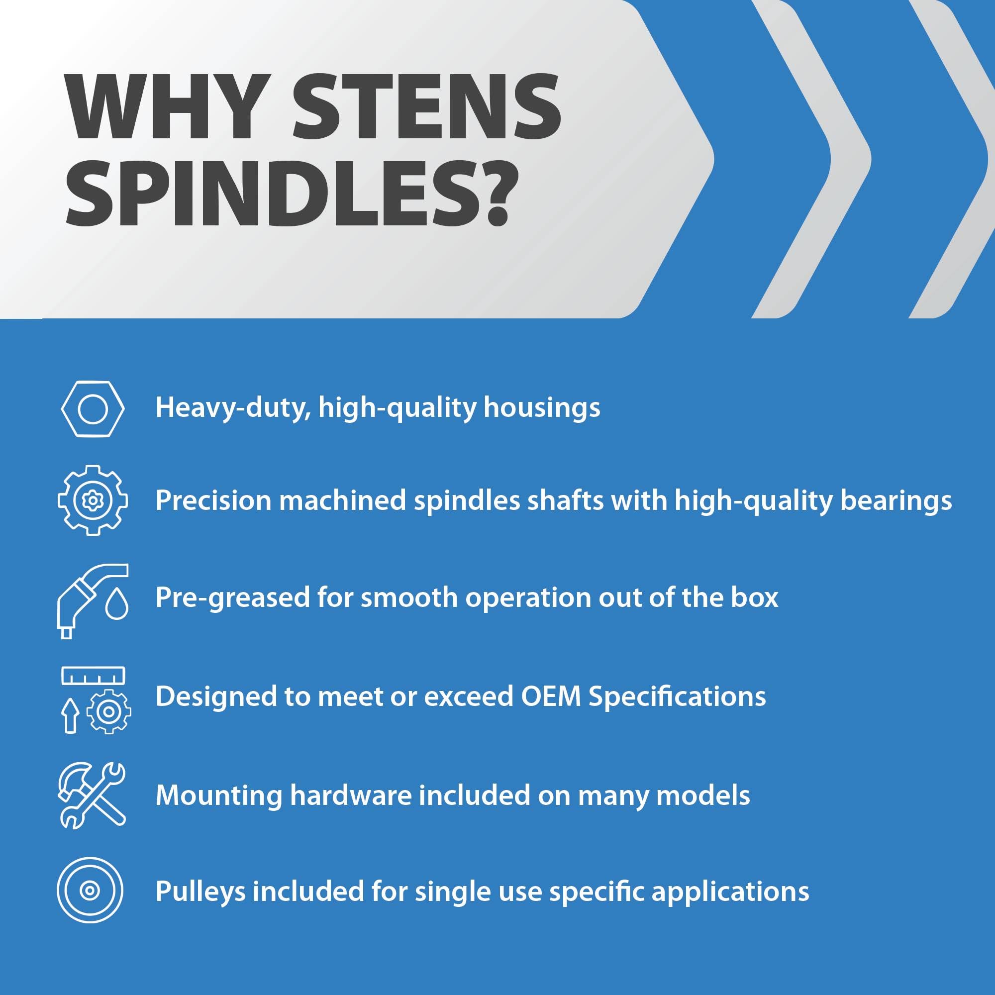 Stens spindle installed on mower deck demonstrating restored blade stability benefit