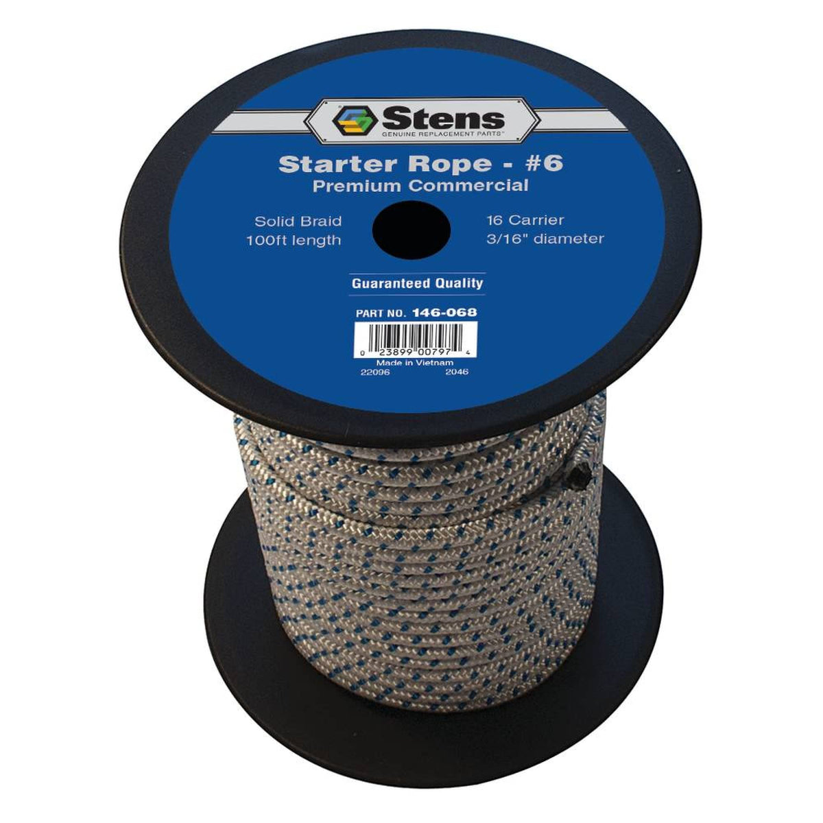 Stens starter rope front view showing spool and durable white cord benefit