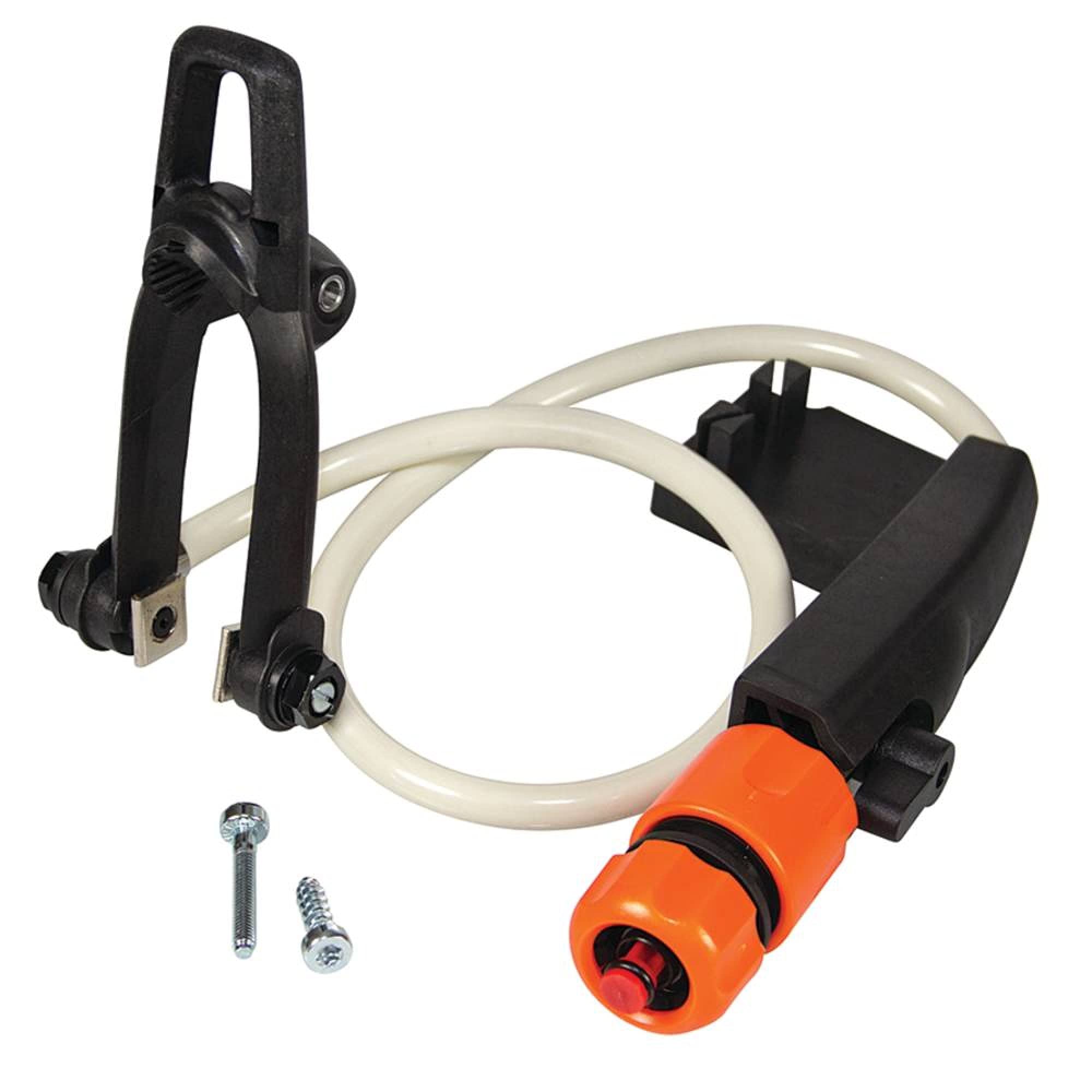 Stens water attachment front mount showing bracket and hose for cleaner cutting