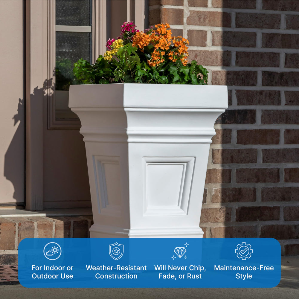 Step2 planter next to chair for scale showing 24-inch height and generous soil capacity