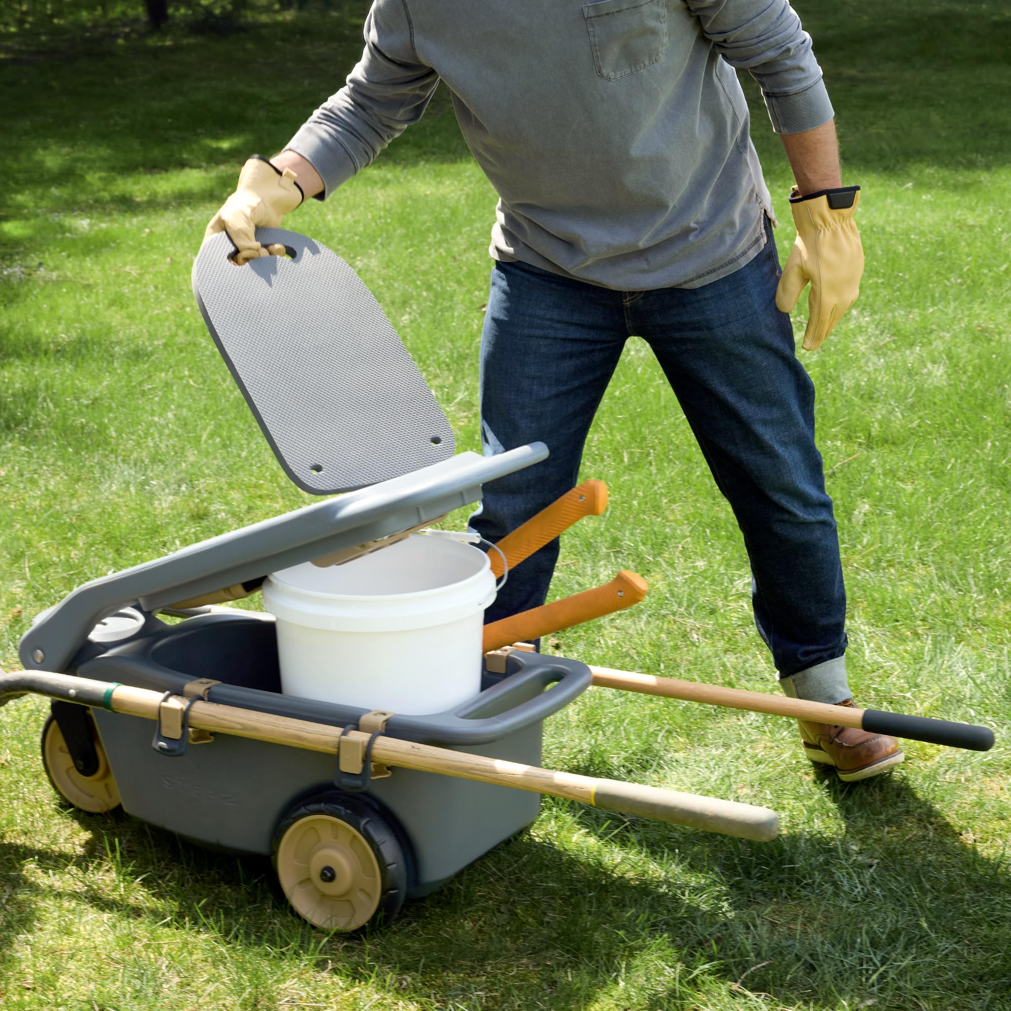 Step2 cart in use while planting showing convenience and reduced trips