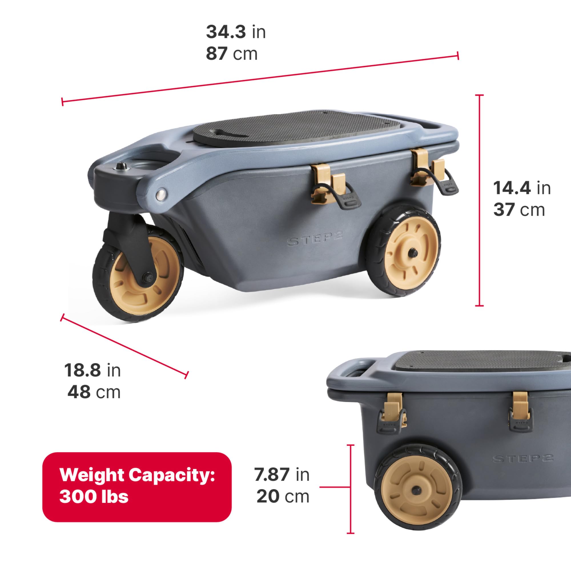 Step2 side view with common garden tools to show size and capacity