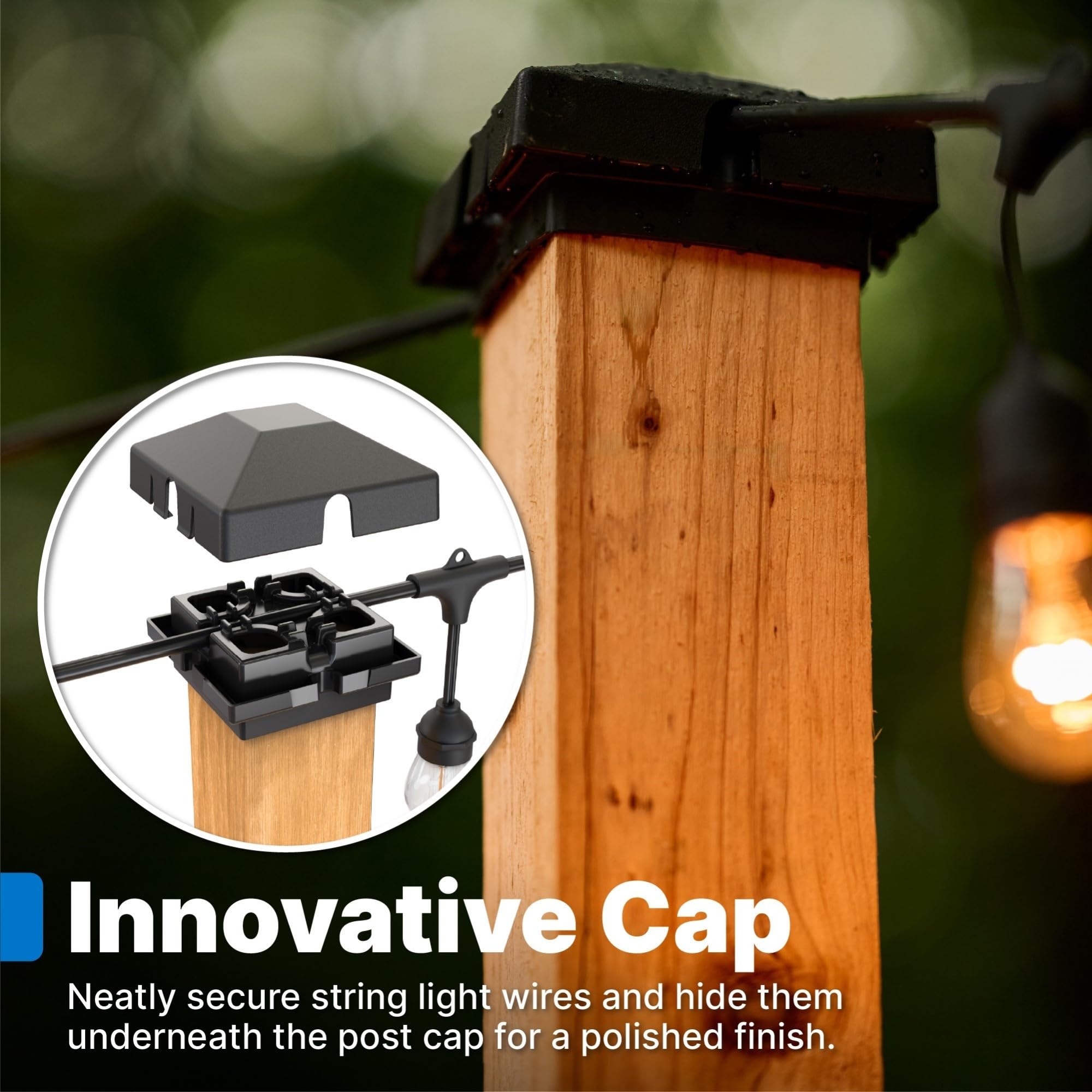 Step2 Firefly pair with string lights lit at dusk showing ambiance for outdoor entertaining
