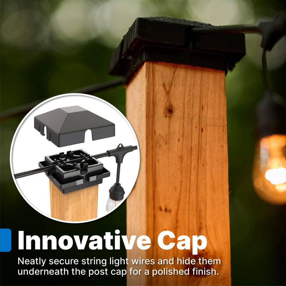 Step2 Firefly pair with string lights lit at dusk showing ambiance for outdoor entertaining