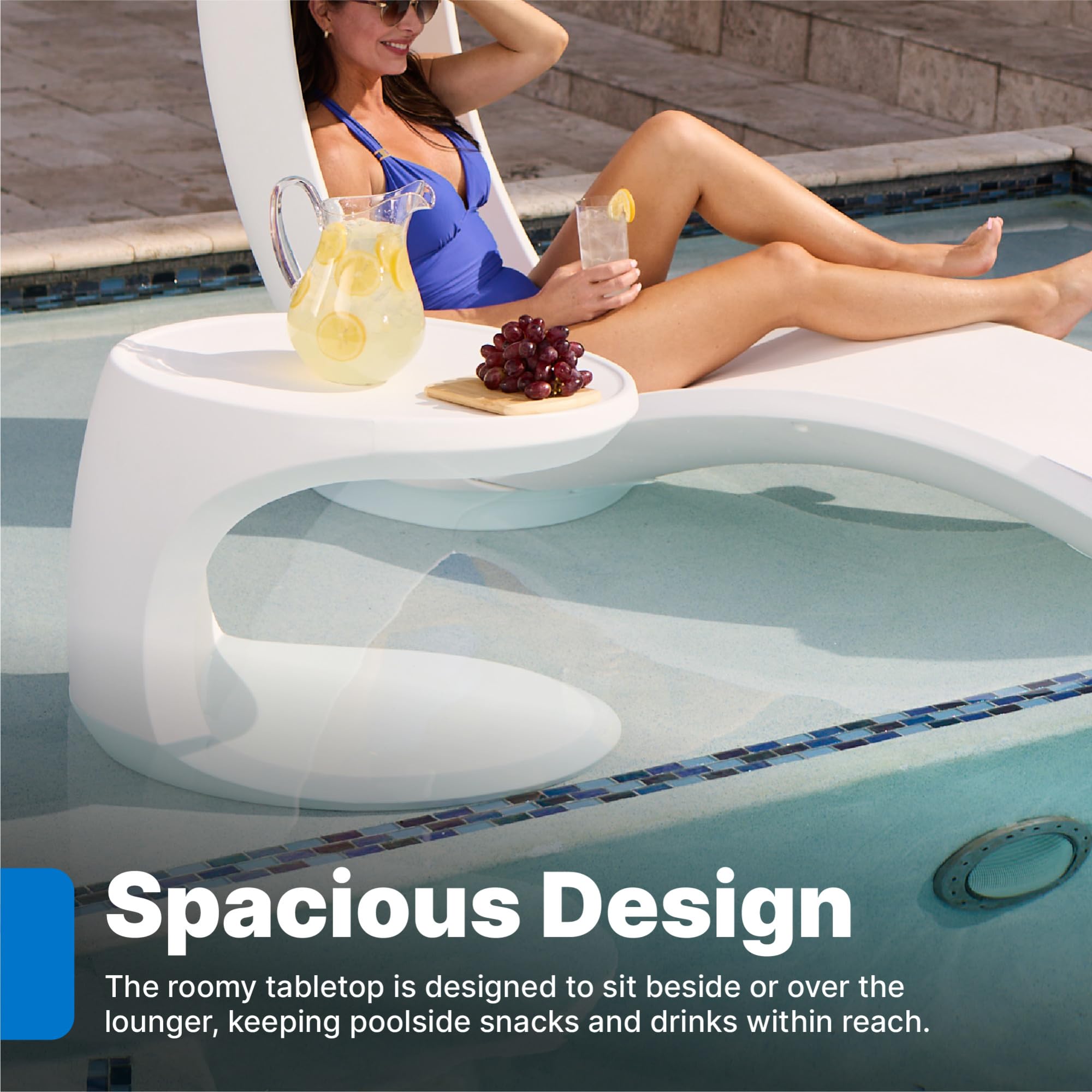 Step2 Mondello placed on a pool sun shelf up to 15 inches deep for convenient reach